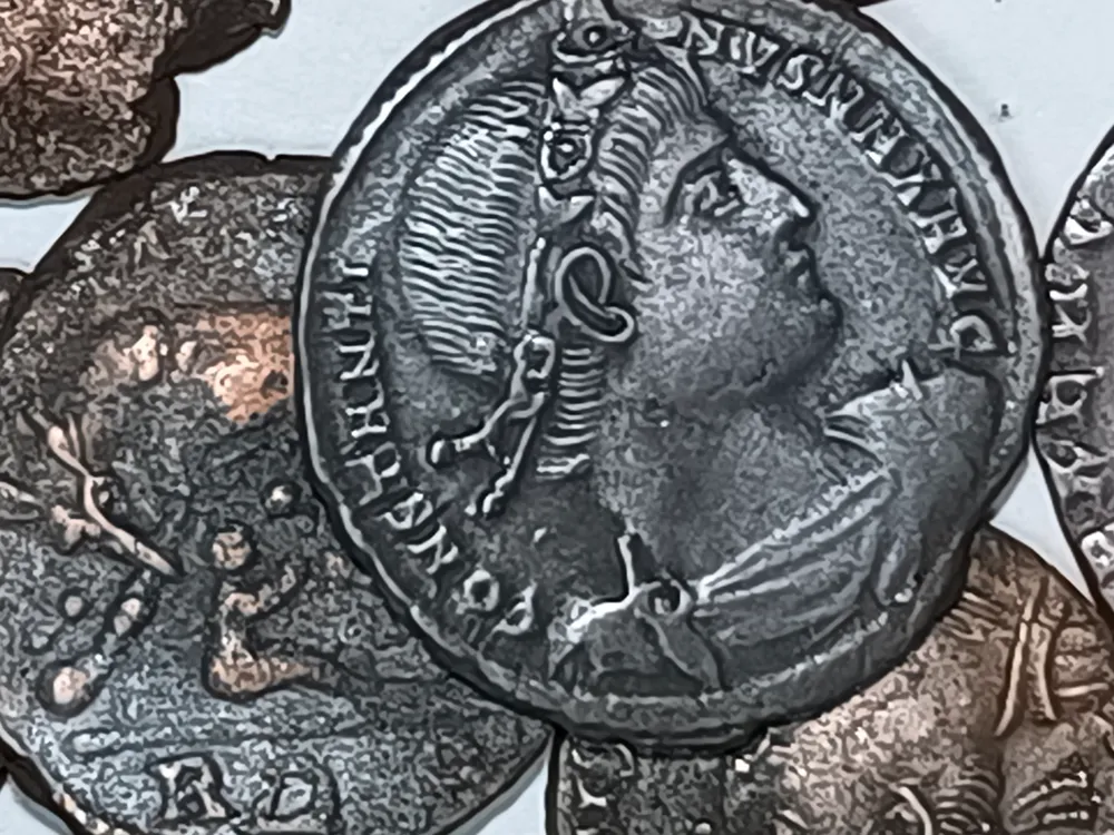 Close-up shot of bronze coins