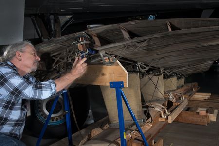 “Most wings have ribs and spars. This has no ribs,” says Karl Heinzel, above. The center wing portion has controllable camber for takeoff, climbing, and landing.