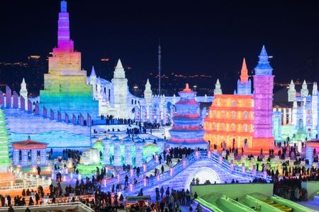 Glowing ice sculptures span eight million square feet of Harbin, a city in China's northeastern Heilongjiang province.

