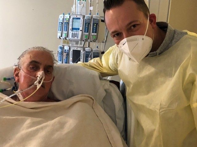 Bennett with his son in the hospital