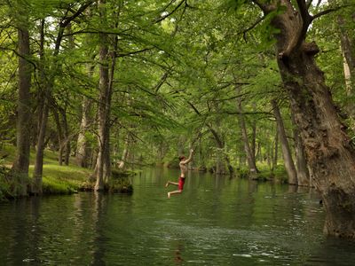 Blue Hole Regional Park, just south of Austin, Texas, is sought after for its canopy of bald cypress trees and its two rope swings.