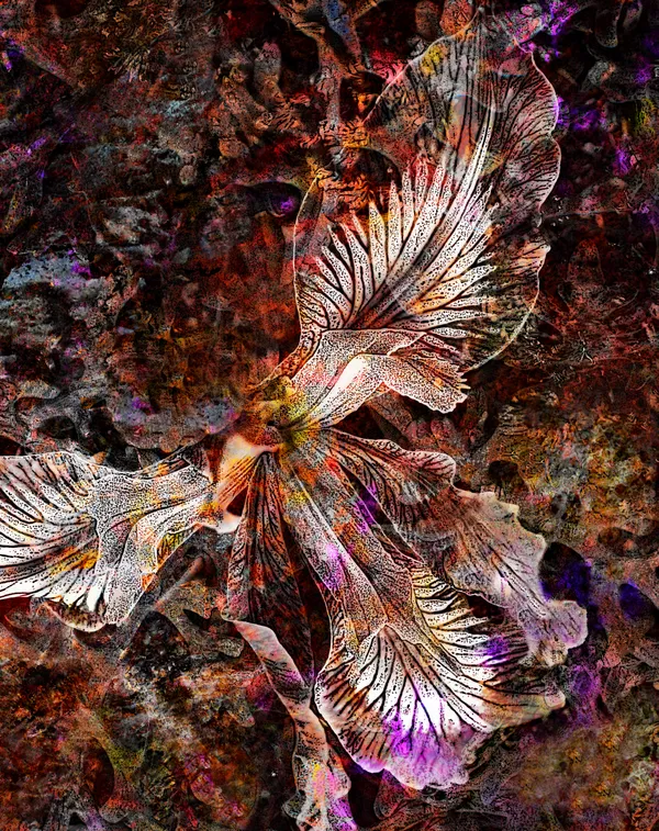 The base layer photo is of a white flower in a local nursery thumbnail