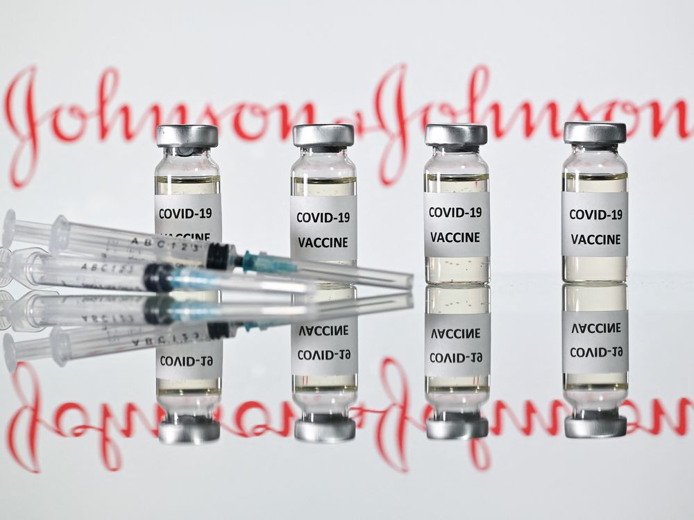 A row of generically labelled Covid-19 vaccines lined up in front of the Johnson & Johnson label