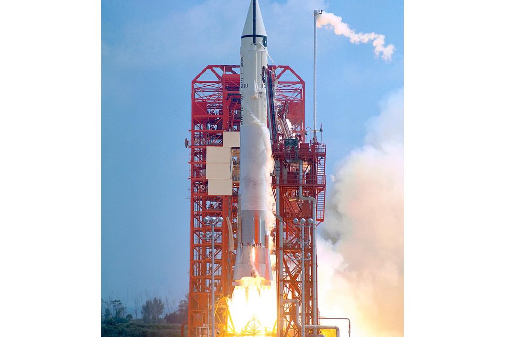 Photograph of a 1966 rocket launch 