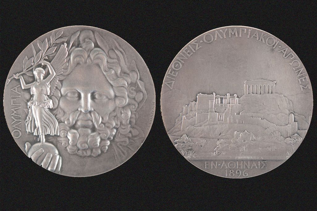 Side by side of Olympic silver medal from 1896