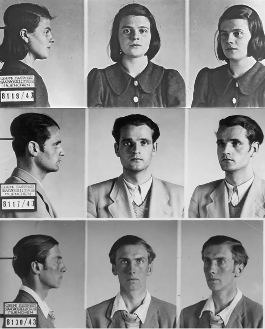 Hans and Sophie Scholl's mugshots, taken after their arrest by the Gestapo on February 18, 1943