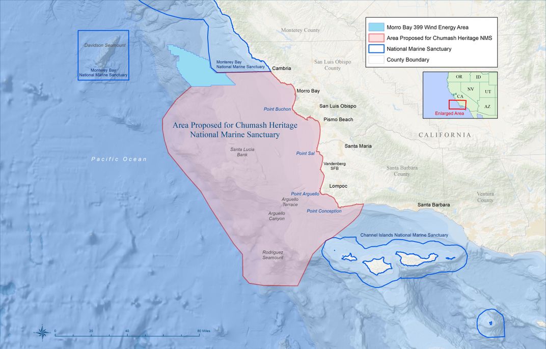Map showing boundaries of proposed national marine sanctuary