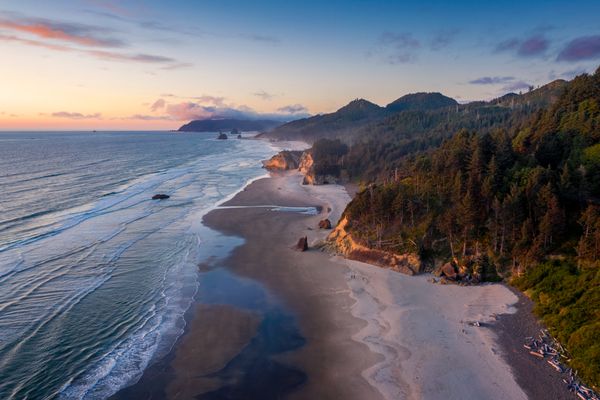 Aerial Photo of the Oregon Coast at Sunset thumbnail