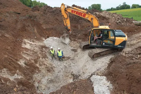Colin (left) and Sean Welch search for fragments of a German V-2 missile in the British village Lynsted. Their other quarry is the V-1 “doodlebug”—thousands of which were shot down over the countryside during World War II.
