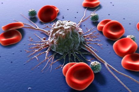 Conceptual image of Cancer cells with red blood cells