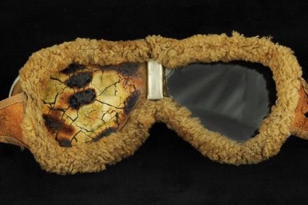 Pilot Eddie Gardner was wearing these goggles when he died in an airplane crash in 1921. Following another, earlier crash, he had made a point not to blame the airplane. He muttered "the ship was alright" while being carried to the hospital.