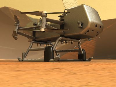 artist's conception of Dragonfly on the surface of Titan
