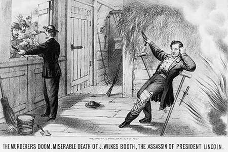 On April 27, 1865—12 days after he shot Lincoln at Ford's Theater in Washington, D.C.—Booth was shot in a Virginia barn. He died from his wound that day.