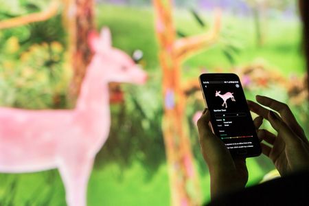 Interacting with the "Story of the Forest" exhibit at the National Museum of Singapore.