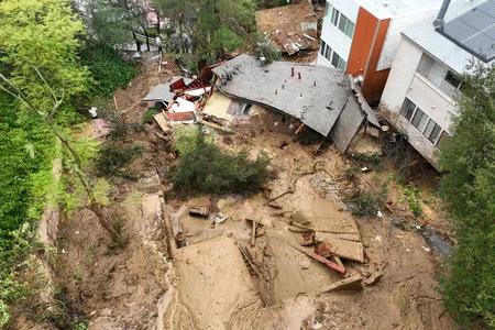 A house in the Beverly Crest neighborhood of Los Angeles was pushed off its foundation by a mudslide on Monday morning. No one was in the house when the mudslide occurred. Recent storms caused at least 475 mudslides in the Los Angeles area.