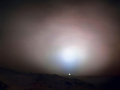 The sun sets on Mars. From June 7 to 21, Mars will be obscured from Earth by the sun, causing a communications blackout.