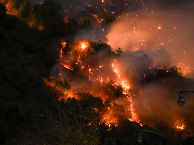 A view of the Palisades fire on January 9. The strong Santa Ana winds that fueled much of the L.A. wildfires&rsquo; destruction are expected to relax for a few days.