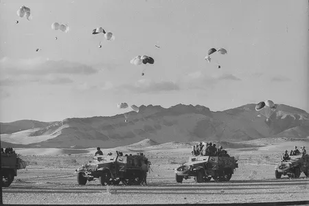 Israeli supplies are air dropped to troops in the Sinai, June 1967, during the Six-Day War.