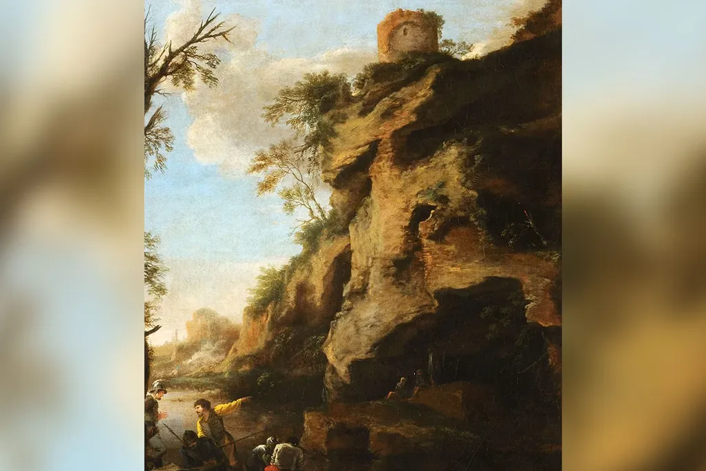 A Rocky Coast, with Soldiers Studying a Plan
