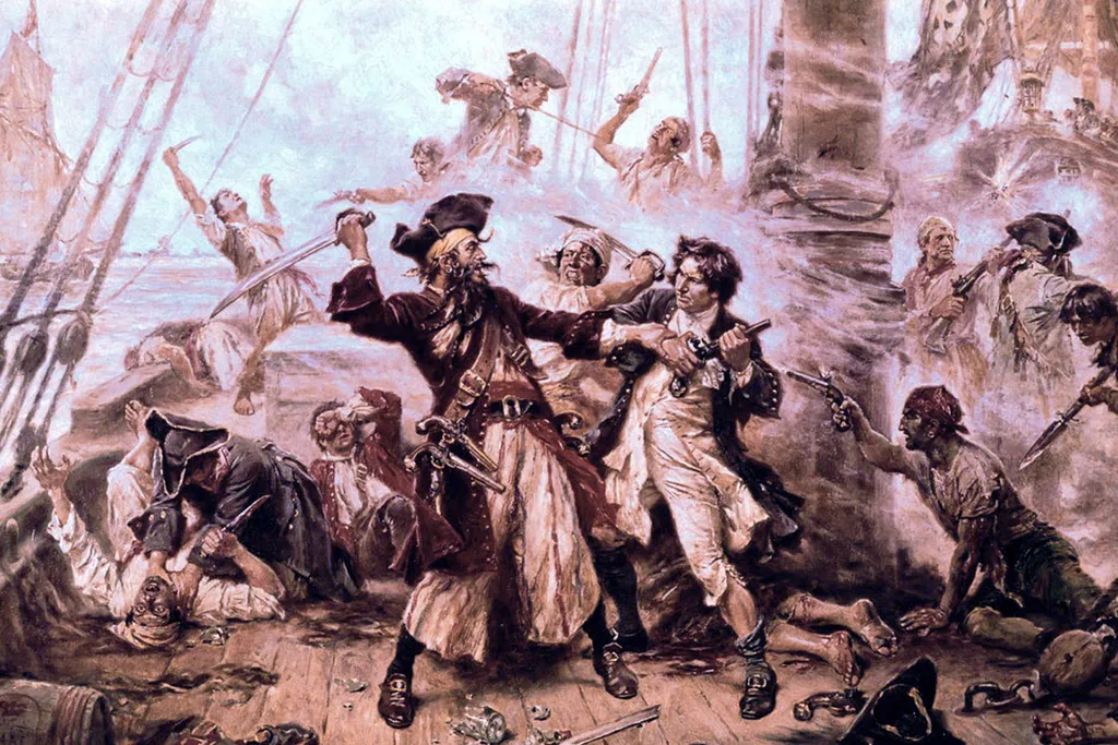 A painting of the capture of Blackbeard on November 22, 1718