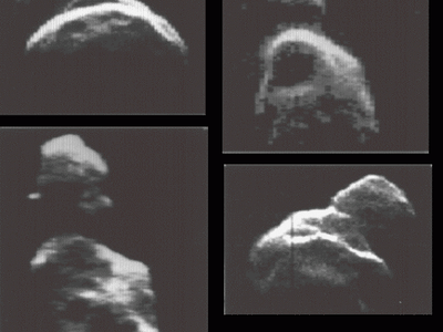 Radar images of Toutatis captured during its 1992 flyby.