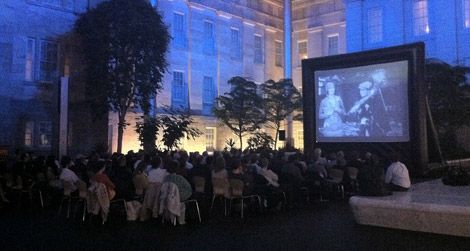 A 16-foot pop-up screen will shortly show movies in the Kogod Courtyard.