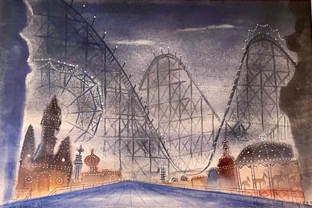 This watercolor portrayed what became the third-act curtain of the musical&nbsp;On the Town.