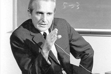 Douglas Engelbart rehearsing for his 1968 computer demo.