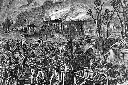 Capture and Burning of Washington by the British, in 1814, wood engraving, 1876
