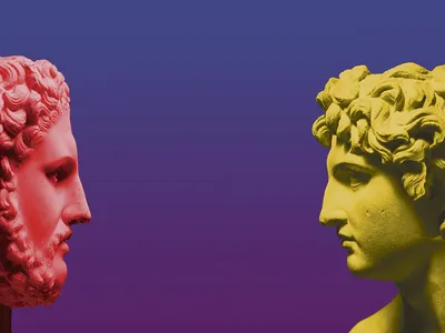 Photo illustration of Philip II of Macedon, left, and his son Alexander the Great. Sculptures are first-century Roman copies of Greek originals.