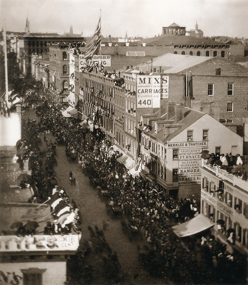An 1858 parade in New York City celebrating the first trans-Atlantic telegraph