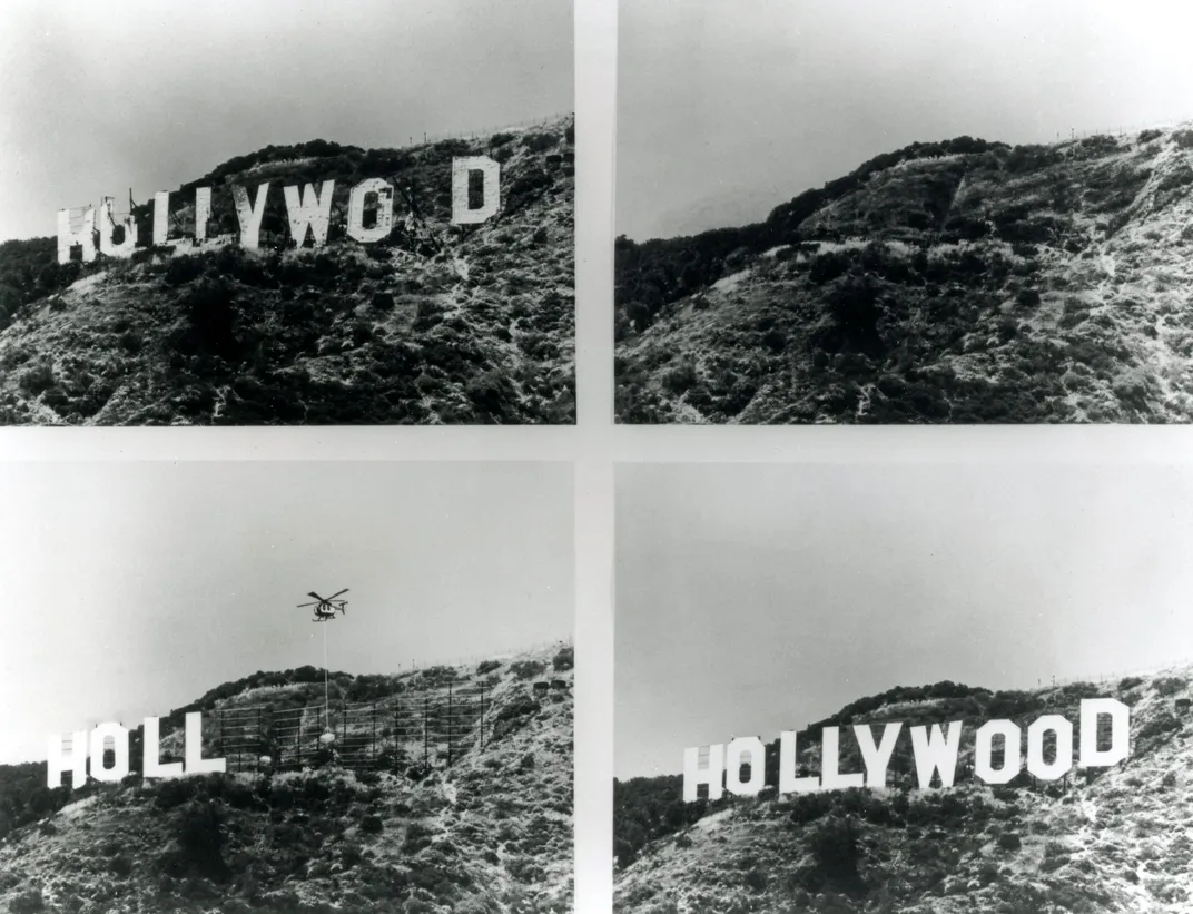 Stages of the 1978 rebuild of the Hollywood sign