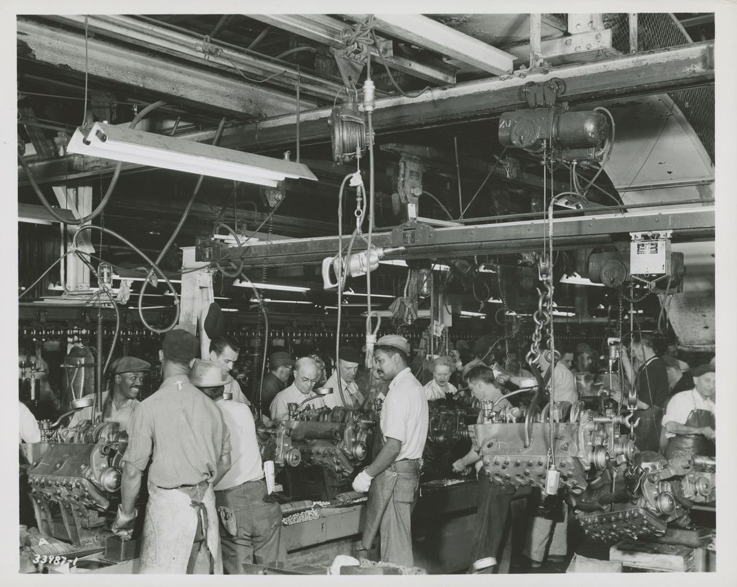 Engine assembly at the River Rouge plant in January 1948