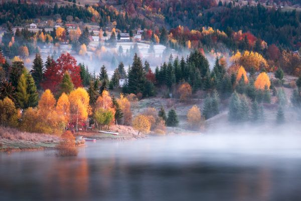 Autumn sunrise on a mountain lake thumbnail