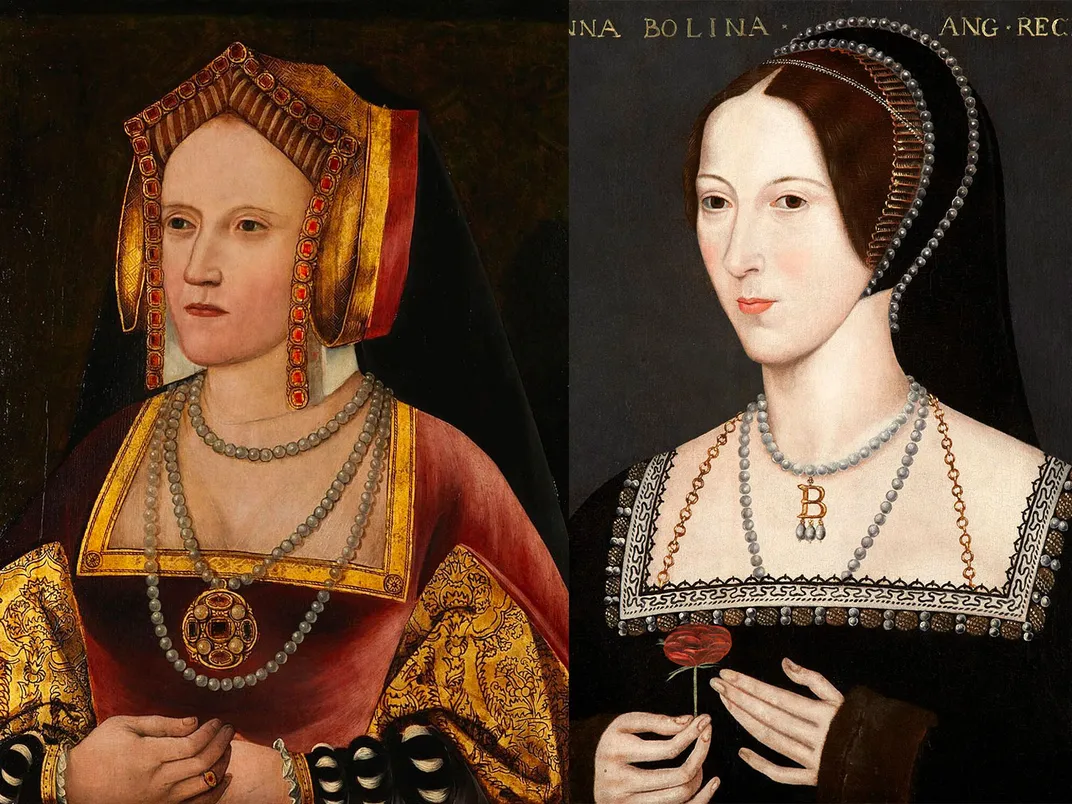 Catherine of Aragon (left) and Anne Boleyn (right)