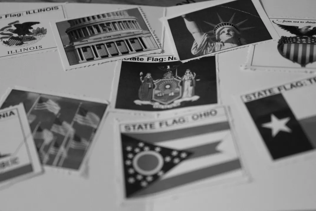 Black and white images of stamps
