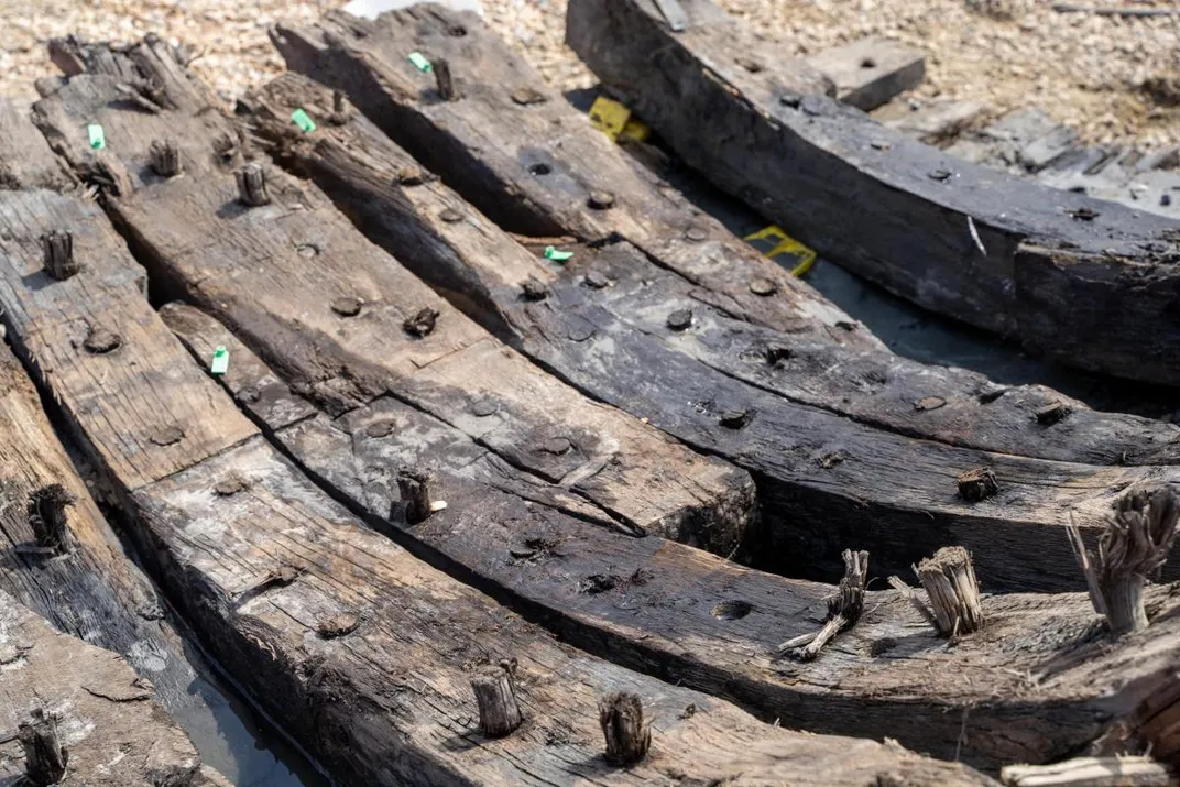 Close-up of 16th century wooden ship