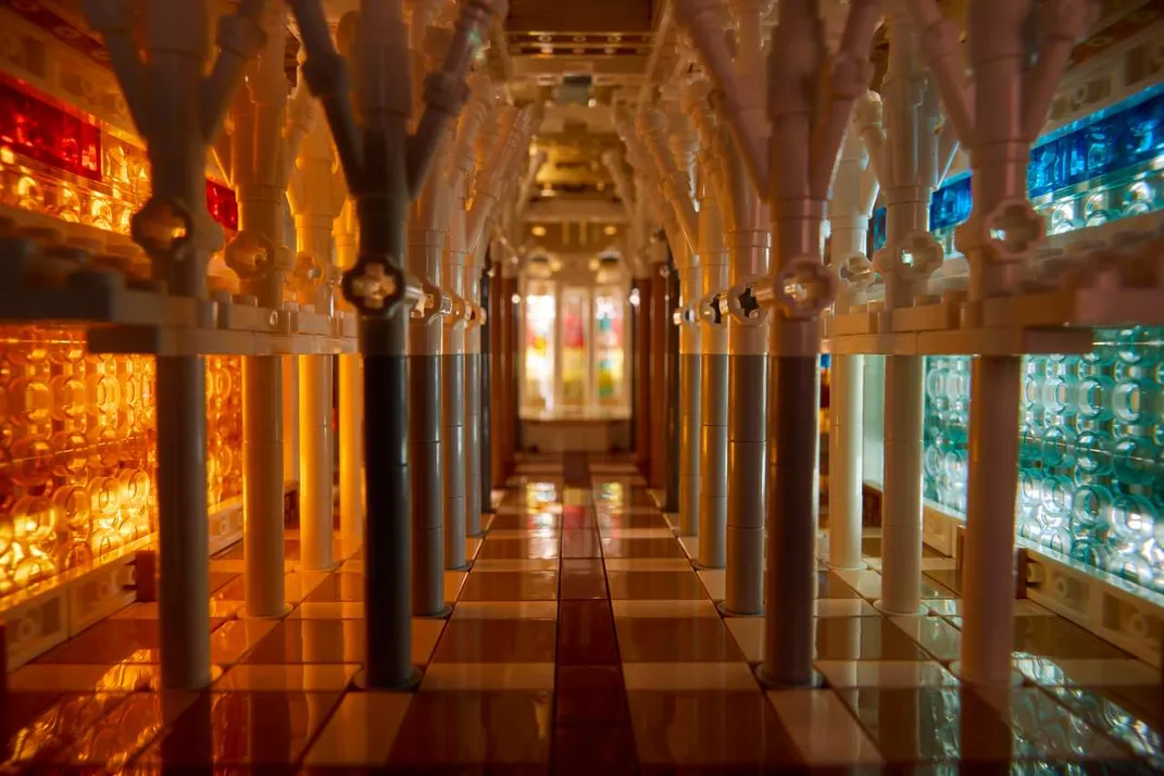 The inside of a Lego model of the Sagrada Familia