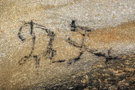 Cherokee syllabary inscription from 1.5km into Manitou Cave (average element vertical height approximately
80mm) 