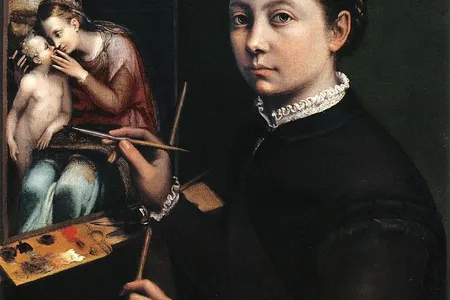 Sofonisba Anguissola, "Self-Portrait at the Easel Painting a Devotional Panel," 1556