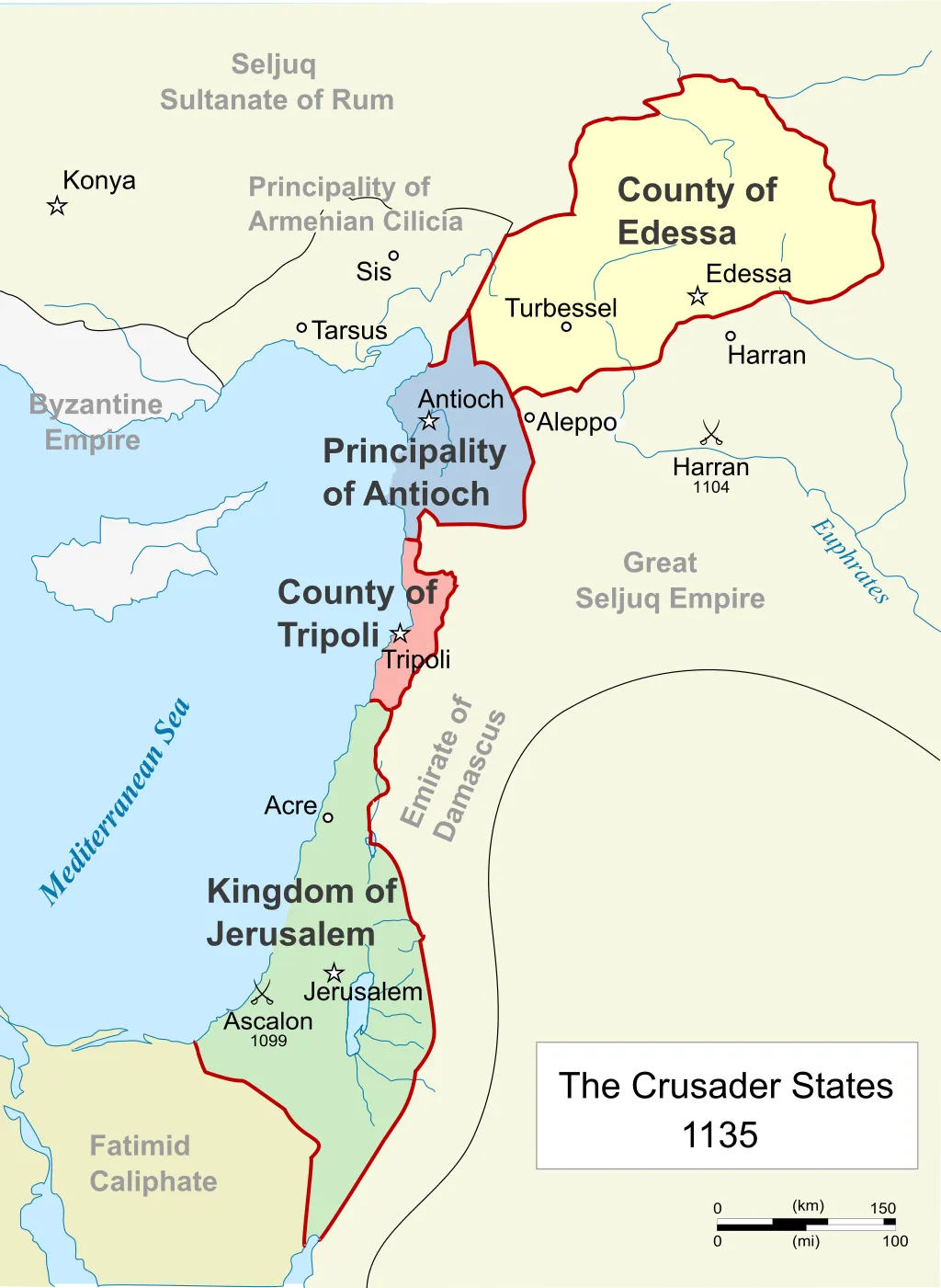 Map showing the Crusader States in 1135