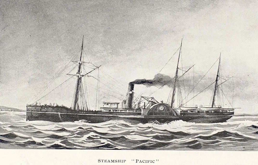 An illustration of the S.S. Pacific, circa 1870