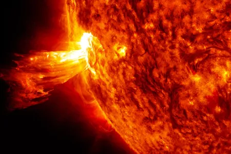 A coronal mass ejection erupts from the sun in 2013.