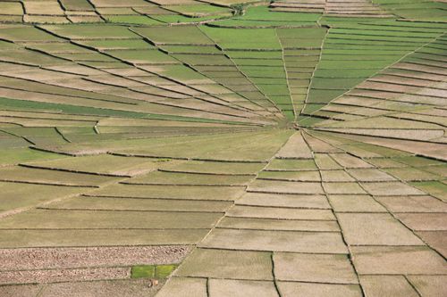 Circular rice fields are unique to the village of Cara on the island of ...