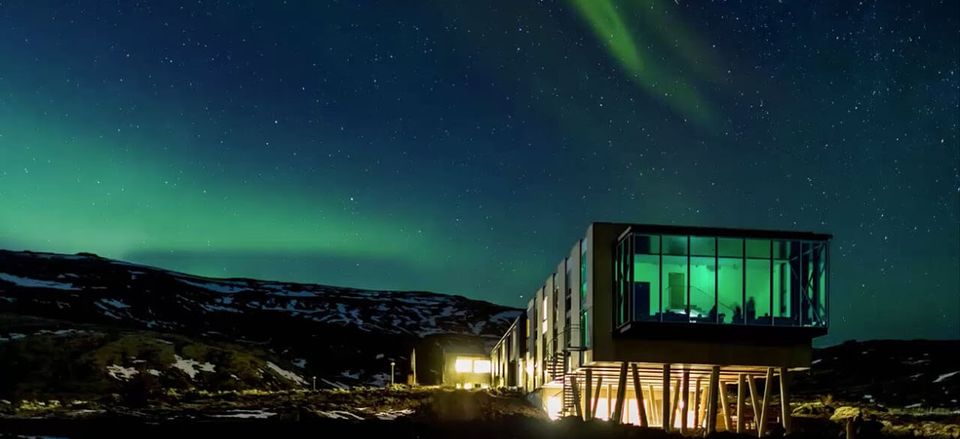  Evening sky with the Northern Lights as seen from Iceland's ION Hotel 