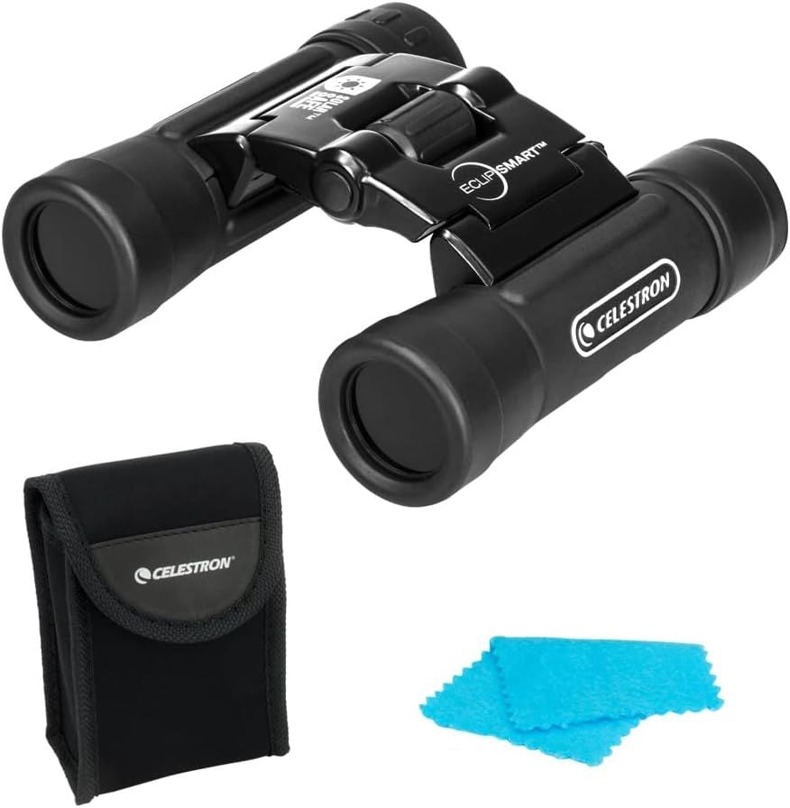 A pair of Celestron EclipSmart 10x25 Solar Binoculars