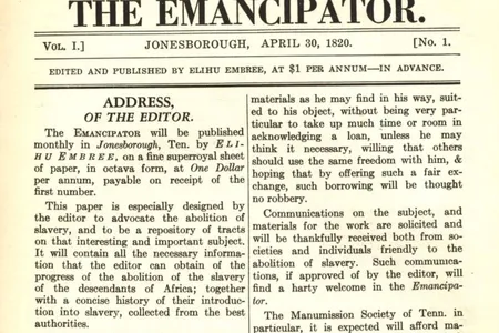 A 1932 facsimile of the first issue of the Emancipator, published on April 30, 1820