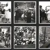 Grid of six black-and-white photographs of a crowded outdoor event.