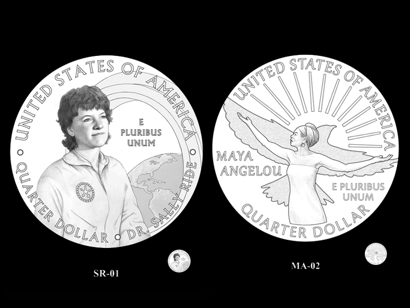 Quarter designs for Maya Angelou and Sally Ride