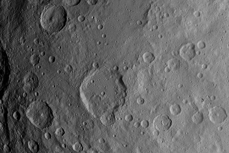 The surface of Ceres as seen from Dawn, flying at 2,700 miles above the surface. Taken June 6, 2015.